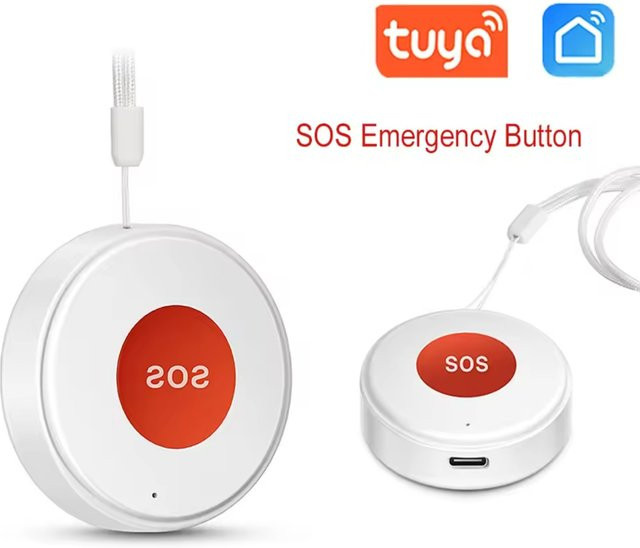 Tuya WiFi SOS-Knopf in Weiß: Drahtloser Ein-Tasten-Notfallalarm für Senioren und Kinder zur Steuerung über die Smart Life App - Bild 1