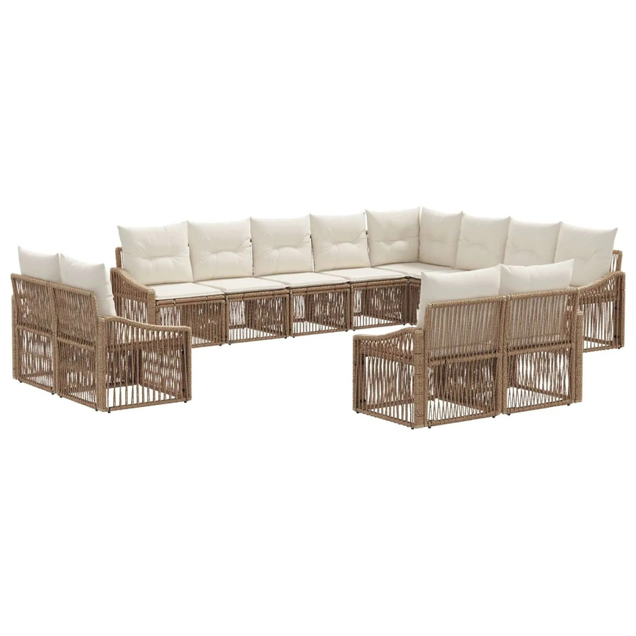 vidaXL Gartensofa-Set 12-teilig in Beige aus Poly-Rattan mit Polsterung und Kissen in U-Form - Bild 2