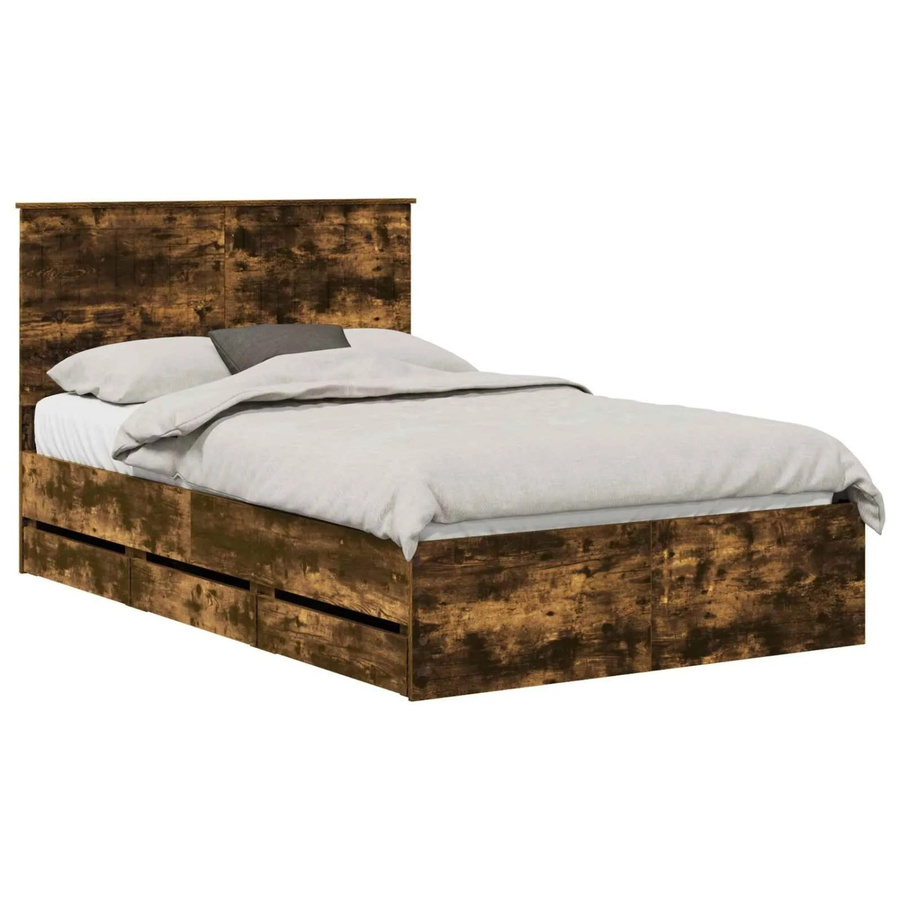 vidaXL Bettrahmen aus Ingenieursholz in Raucheiche mit Schubladen, Farbe: Braun, B/T/H: 120 x 200 x 34,65 cm - Bild 2