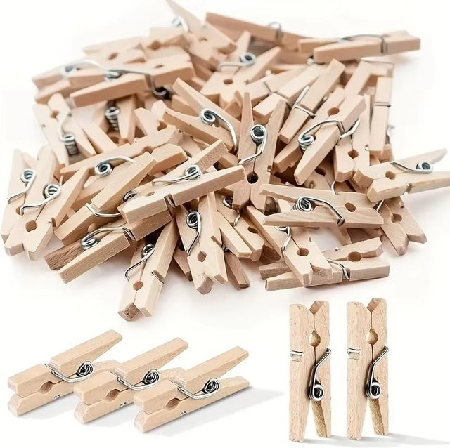 Mini-Wäscheklammern aus Holz in Beige für Bastelarbeiten und Dekorationen, 100 Stück - Bild 1