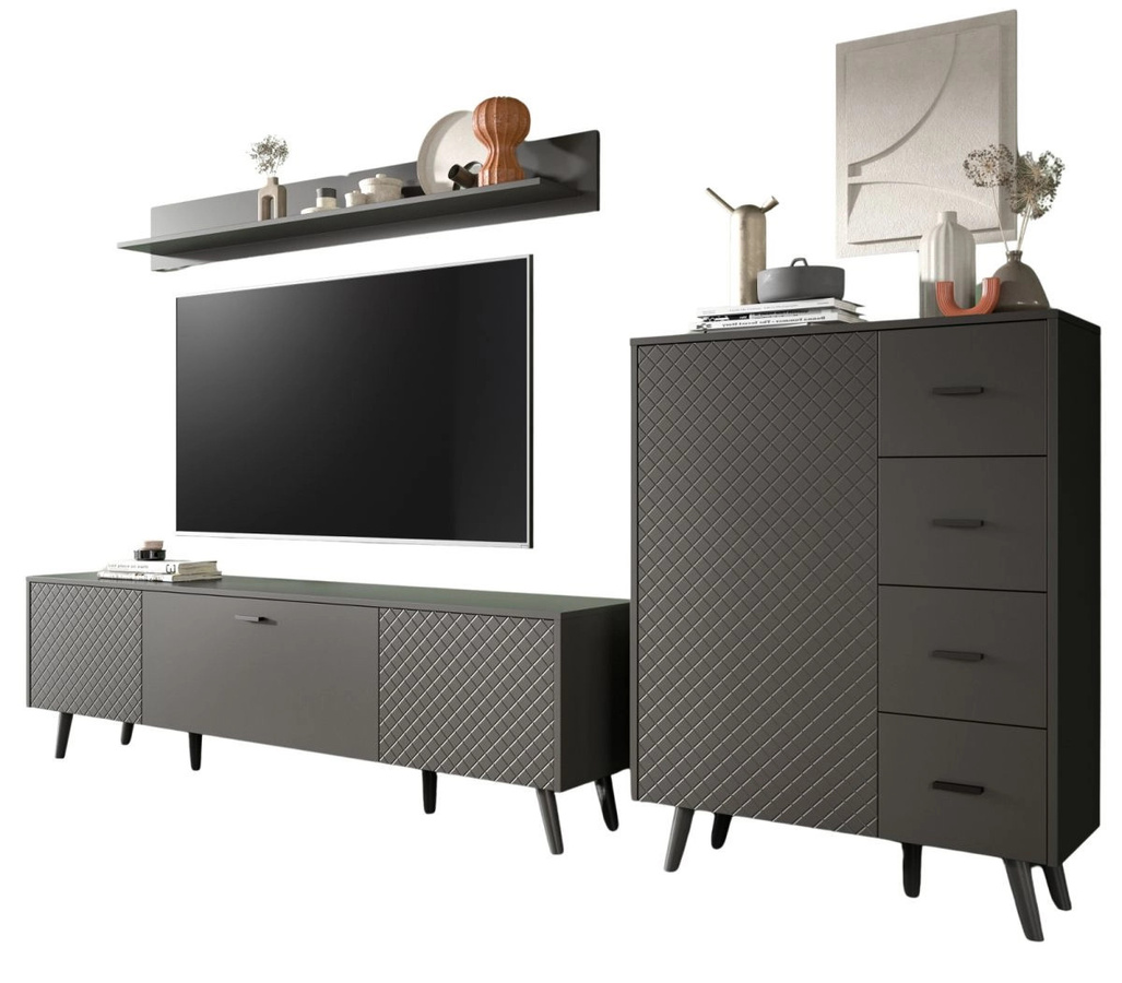 Wohnwand Madea von Inn.Furn in Grau Matt mit Lowboard und Wandelementen, Breite: 269 cm - Bild 3