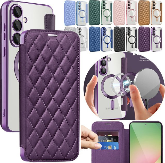 Leder-Handtasche mit kabelloser Ladefunktion und Kartensteckplätzen für Samsung Galaxy A05 A05S A06 A07 A15 A16 A17 A26 A35 A36 A55 A56 in Pink - Bild 1