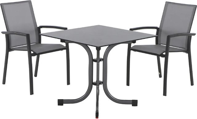 Siena Garden Dining-Set Velia 3-teilig aus Aluminium und HPL in Anthrazit mit 2 Sesseln und 1 Klapptisch - Bild 1