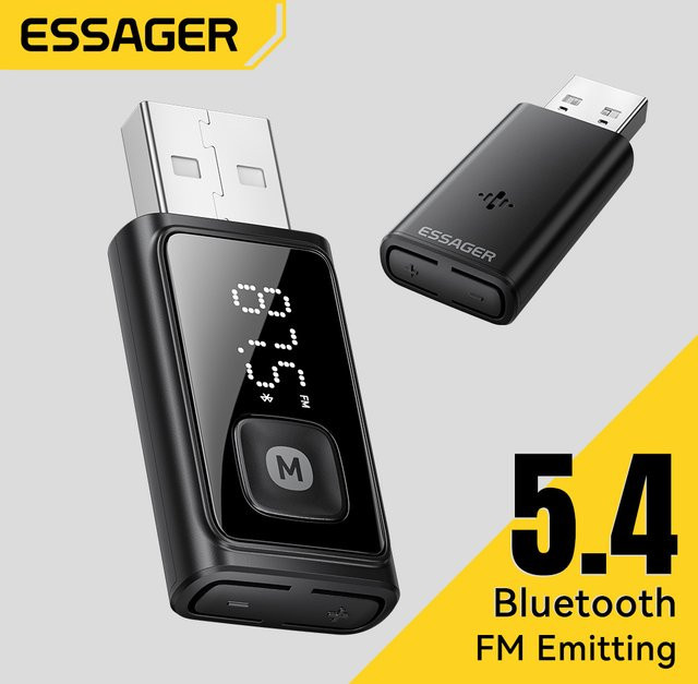ESSAGER Bluetooth 5.4 Auto-Adapter in Schwarz mit FM-Transmitter, Audio-Receiver und Freisprechanruf-Funktion inklusive Mikrofon - Bild 1