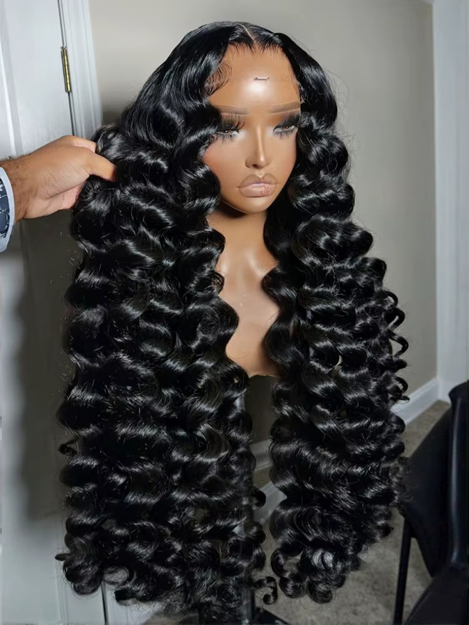 FIUMER Deep Wave Lace Front Perücke, Echthaar, Brasilianische Locken, Unisex - Bild 9