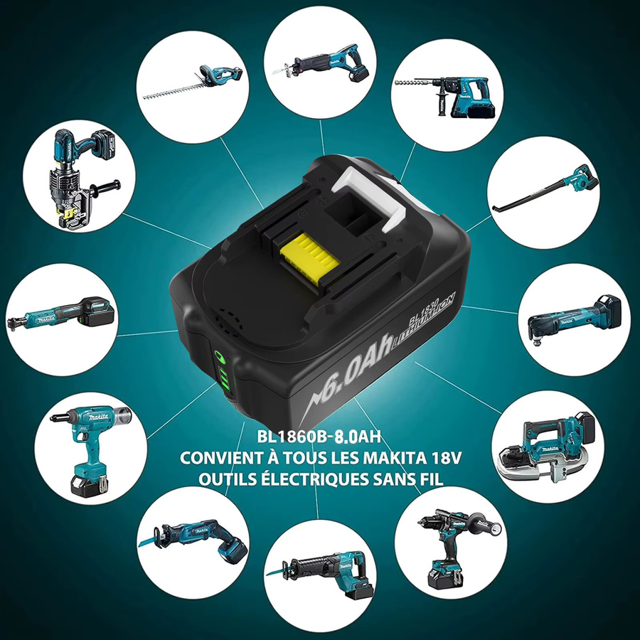 Makita Ersatzakku 18V 6000mAh in Schwarz für BL1830 BL1860 BL1850 BL1840B Werkzeuge inklusive Ladegerät - Bild 5