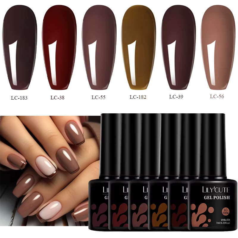 LILYCUTE Nagellack Set, Kaffee Braun, 8 Teile, 7 ml, Glänzend - Bild 2