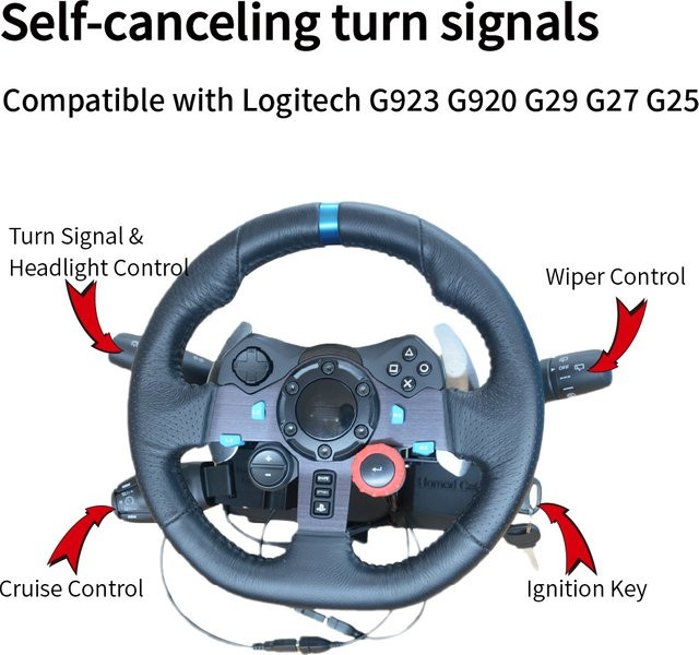 Rennsimulator-Lenkrad Zubehör mit Blinker, Scheinwerfer, Wischerschalter, Tempomat und Zündschalter für Logitech G29, G27, G920 und G923 in Schwarz für PlayStation, Xbox und PC - Bild 1