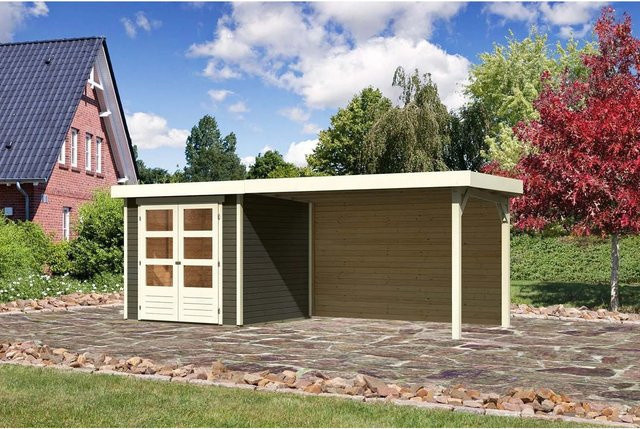 Karibu Holz-Gartenhaus Boras mit Flachdach in Terragrau, modernes Design für deinen überdachten Außenbereich, B/T/H: 211 x 209 x 209 cm - Bild 1