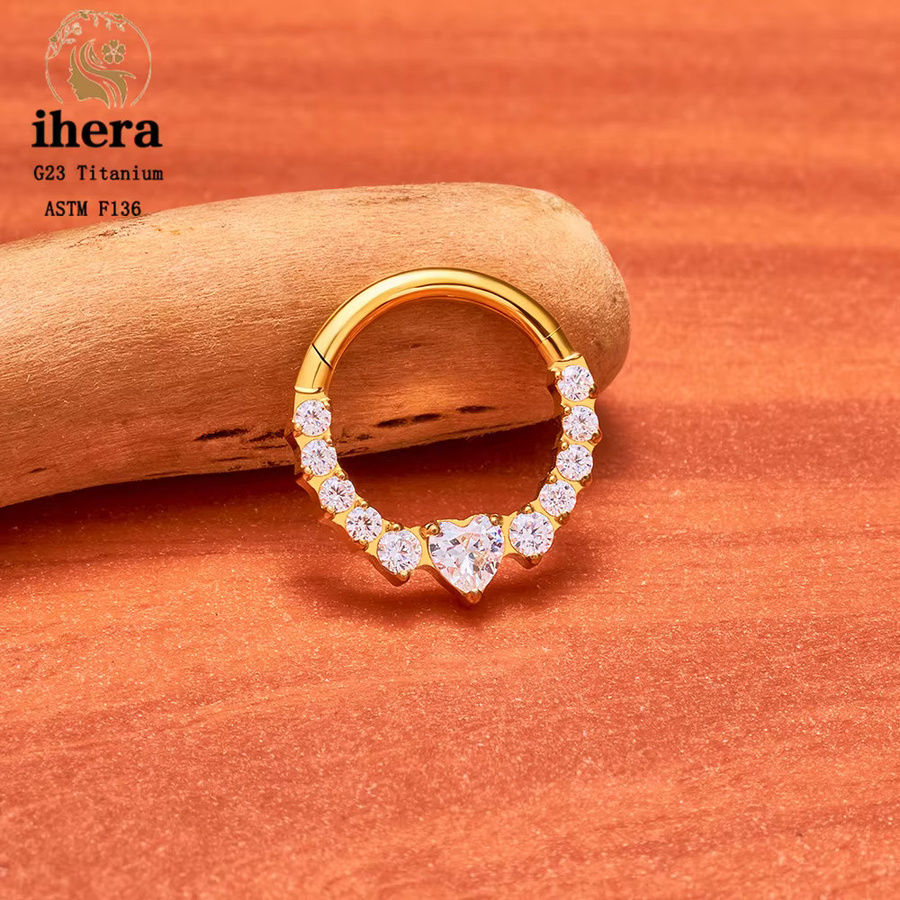 ihera Nasenring Titan, Zirkonia Herz, Clicker Hoop, 16G - Bild 2