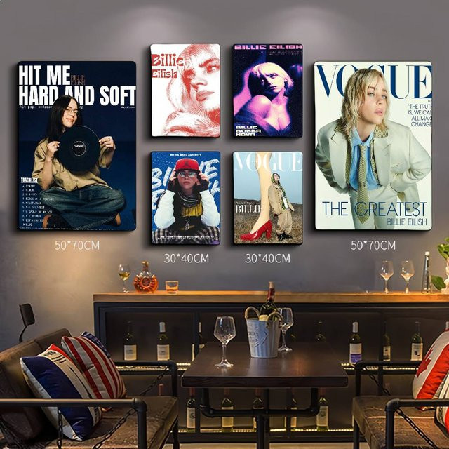 Billie Eilish Film-Poster im Vintage-Stil als selbstklebender Wandaufkleber, mehrfarbig, B: 15,0 cm, H: 10,0 cm - Bild 1