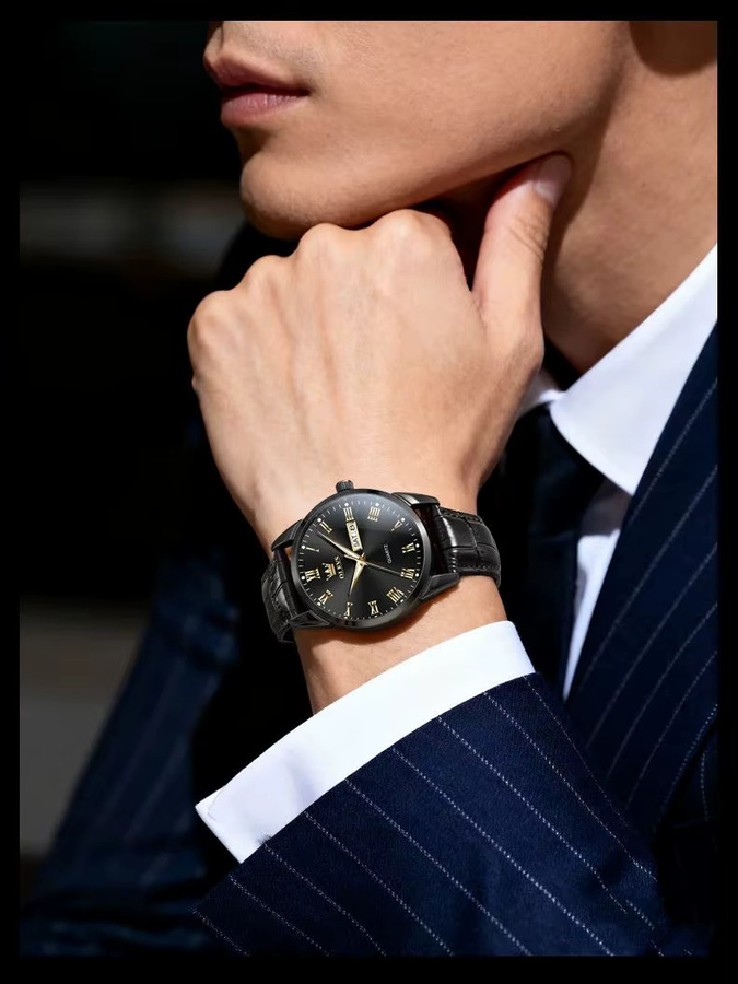 OLEVS Armbanduhr, Quarz, Leder, Gold, Bicolor, Herren - Bild 7