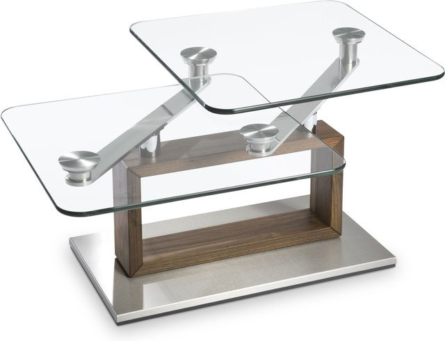 Couchtisch HASSE 7660 EK-36 in Nussbaum mit Klarglas und Edelstahl, rechteckig mit Lift-up-Funktion, B/T/H: 120 x 60 x 49 cm - Bild 1