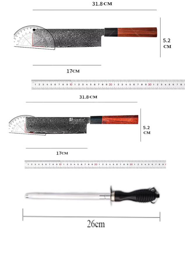 TAMZUO Santokumesser aus 67-lagigem Damaststahl im japanischen Stil mit achteckigem Holzgriff, 17,78 cm - Bild 4