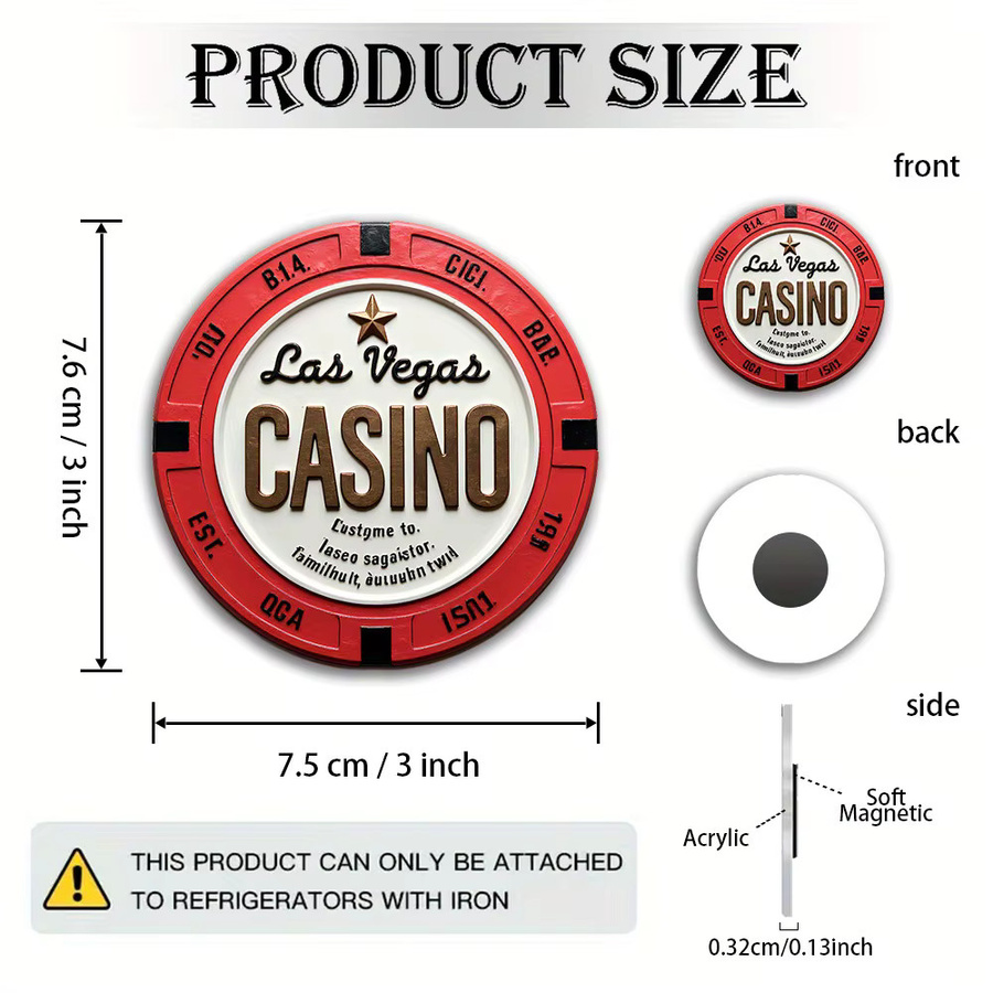 CIFBUY Las Vegas Casino Kühlschrankmagnet aus Acryl in Rot für Poker-Partys und als Geburtstagsgeschenk - Bild 2