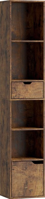 Aosom HOMCOM Bücherregal mit 6 Ebenen und Schublade, schmaleres Standregal mit verstellbaren Ablagen und Schranktür, Braun, B/T/H: 30 x 24 x 158 cm - Bild 1
