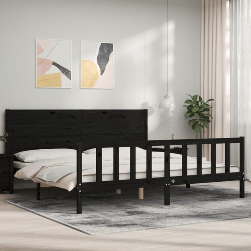 Massivholzbett aus Kiefer mit Kopfteil von Vidaxl in Schwarz, Modernes Landhausdesign, B/T: 200 x 200 cm - Bild 1