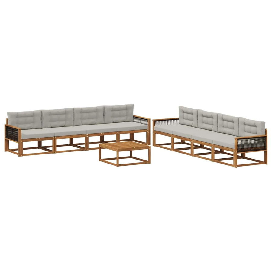 vidaXL Outdoor-Sofagarnitur L-Form aus massivem Akazienholz mit 9-teiligem Set in Hellgrau - Bild 2