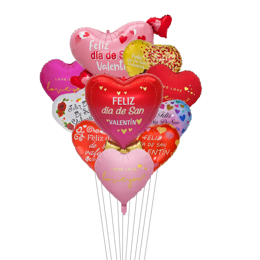 EACH PARTY Set aus 10 bunten Herzform Folienballons mit Spanisch Happy Valentinstag Aufdruck zur Valentinstagsdekoration - Bild 2