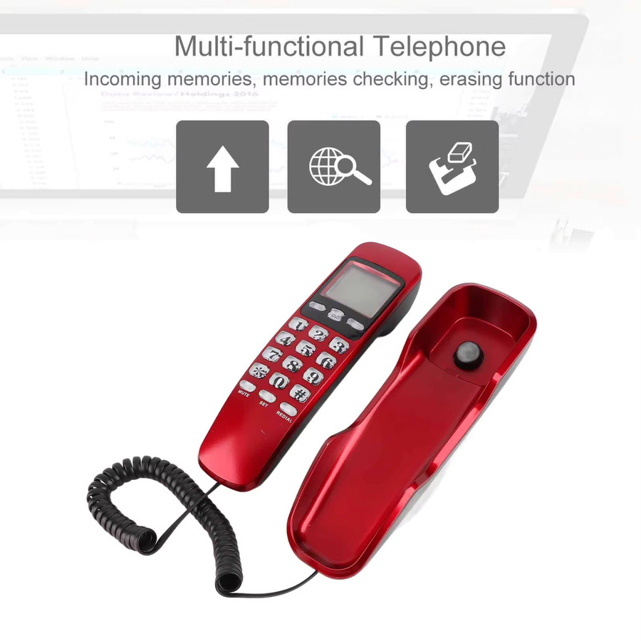Qiilu Mini-Wandtelefon mit LCD-Display und Anrufer-ID in Rot - Bild 2