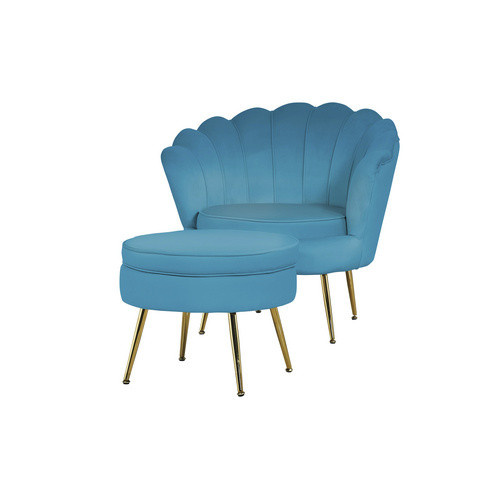 SalesFever Muschelsessel aus Samt in Blau und Gold mit Armlehnen, Höhe: 78 cm - Bild 2