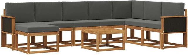 vidaXL Outdoor-Sofagarnitur L-Form aus Akazienholz mit 9 Kissen in Anthrazit und Natur - Bild 1