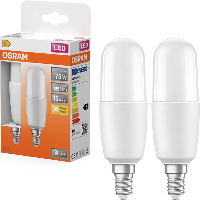 Osram LED PCR CLASSIC Sticklampe, 9,5W, 2700K Warmweiß, E14, Weiß Matt - Bild 1