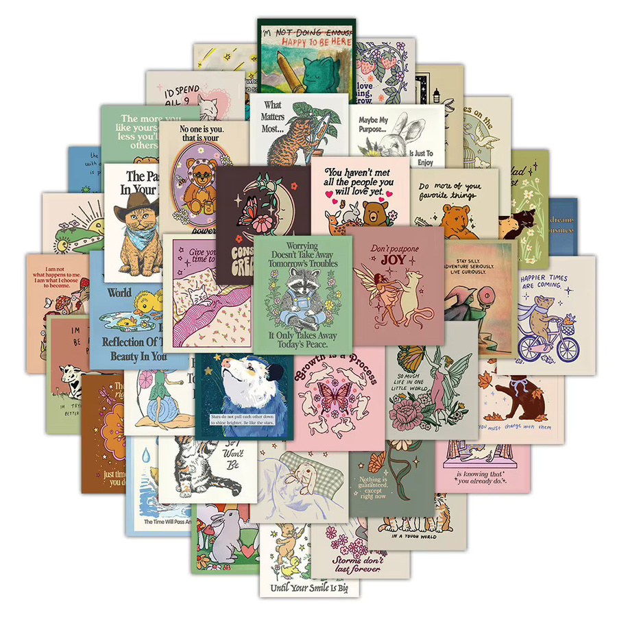 50 Stück Retro-Aufkleber mit spirituellen Zitaten und Illustrationen von RecordingYourLife Store in Multicolour - Bild 2