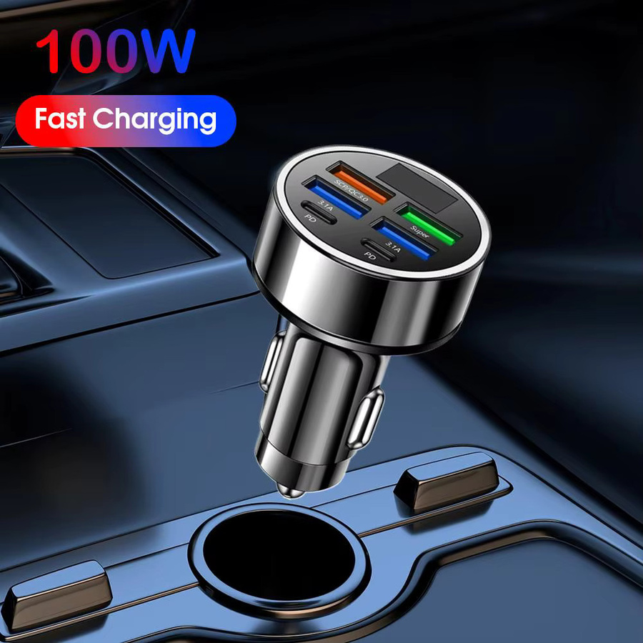 6-in-1 Digitaler Autokonverter mit 100 W und 6 Ports inklusive Spannungsanzeige, Schwarz, Max. 27,2 V - Bild 4
