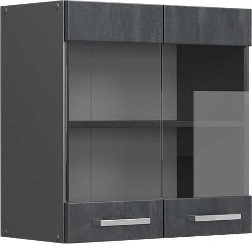 Vicco R-Line Küchen-Hängeglasschrank mit 2 Glastüren in Schwarz Beton Anthrazit, Breite: 60 cm - Bild 1
