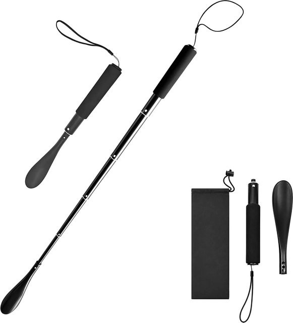 Relaxdays Schuhlöffel aus Aluminium in Schwarz, ausziehbar und rutschfest, Höhe: 39 cm bis 91 cm - Bild 1