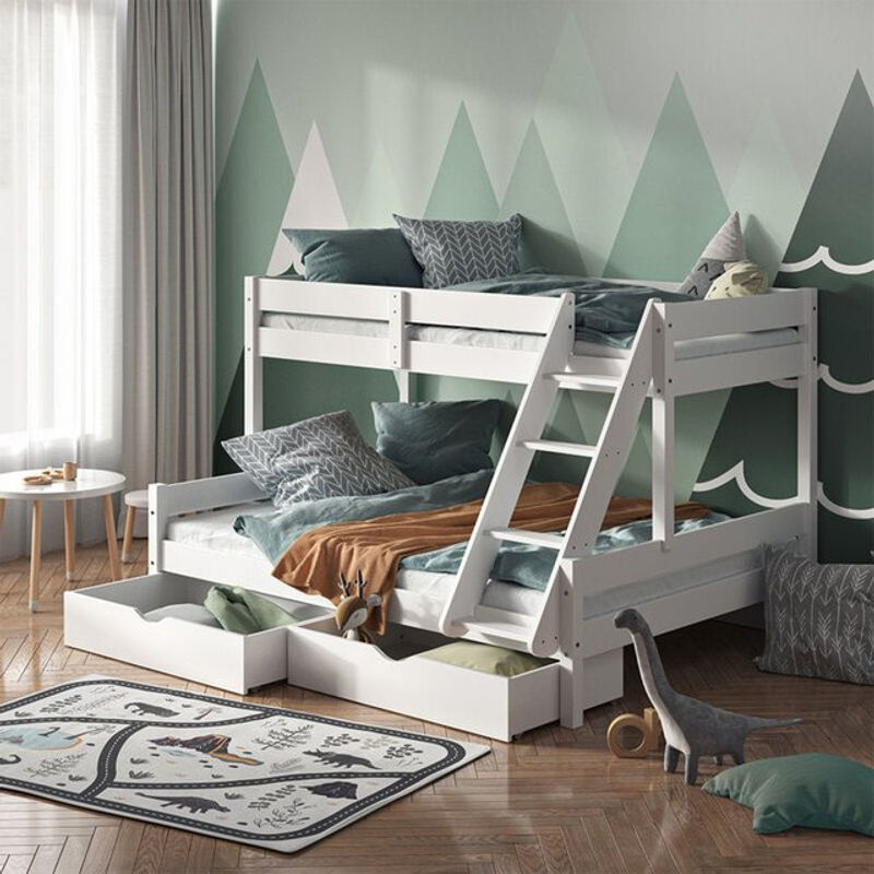 VitaliSpa Hochbett Everest Kinderbett aus Massivholz in Weiß mit Lattenrost, Bettleiter, Kletterfunktion und Bettschublade, B/T/H: 140 x 200 cm - Bild 2