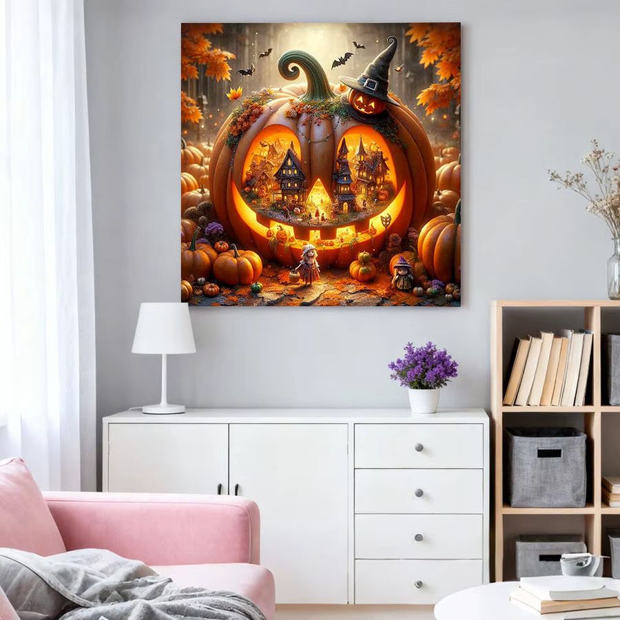 HUACAN 5D DIY Diamantmalerei Kürbis Landschaft Mosaik Set für Halloween Dekoration - Bild 2