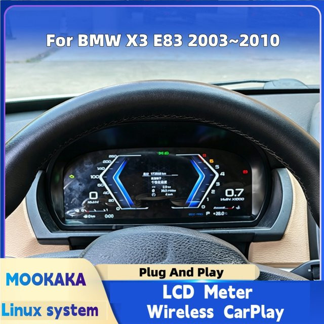 MOOKAKA Digitales Armaturenbrett für BMW X3 E83 2003-2010 M Sport mit Carplay LCD-Anzeige und virtuellem Cockpit in Schwarz - Bild 1