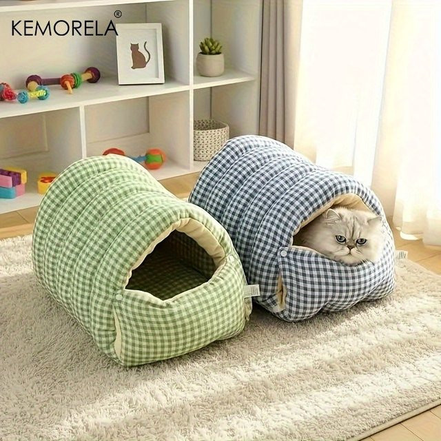 KEMORELA Fuzzy Katzen-Schlafsack in Blau mit abnehmbarem Bezug für Katzen und Hunde - Bild 1