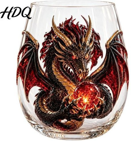 Happiness First Whiskey-Verkostungsbecher Mythischer Drache aus Glas mit Kristallkugel, 400 ml, Schwarz/Transparent - Bild 1