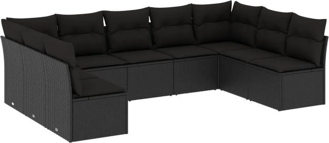 vidaXL 9-teilige Garten-Sofagarnitur aus Polyrattan in Schwarz mit Kissen und L-Form - Bild 1