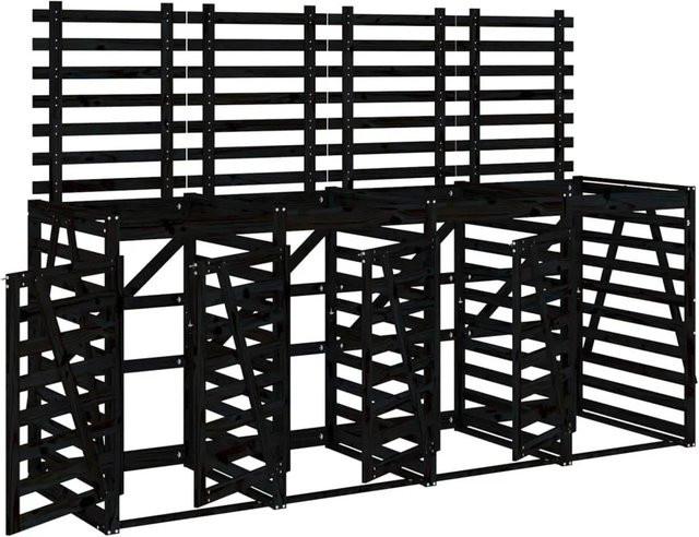 DELUKE Mülltonnenbox BOUMI aus Kiefernholz für 4 Tonnen, Schwarz, B: 318 cm, T: 91,5 cm, H: 128,5 cm - Bild 1