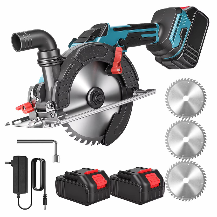 Betuyoo Akku-Kreissäge 150mm mit bürstenlosem Motor, 1200W, 8000 U/min, blau, inklusive 1500-mAh-Akku-Kit mit Staubabsauganschluss und Fasenschneider 0-45° - Bild 7