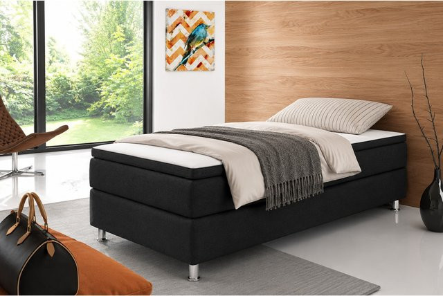 Boxspringbett mit 7 Zonen Taschenfederkernmatratze und Topper, Schwarz, B/T: 90 x 200 cm - Bild 1