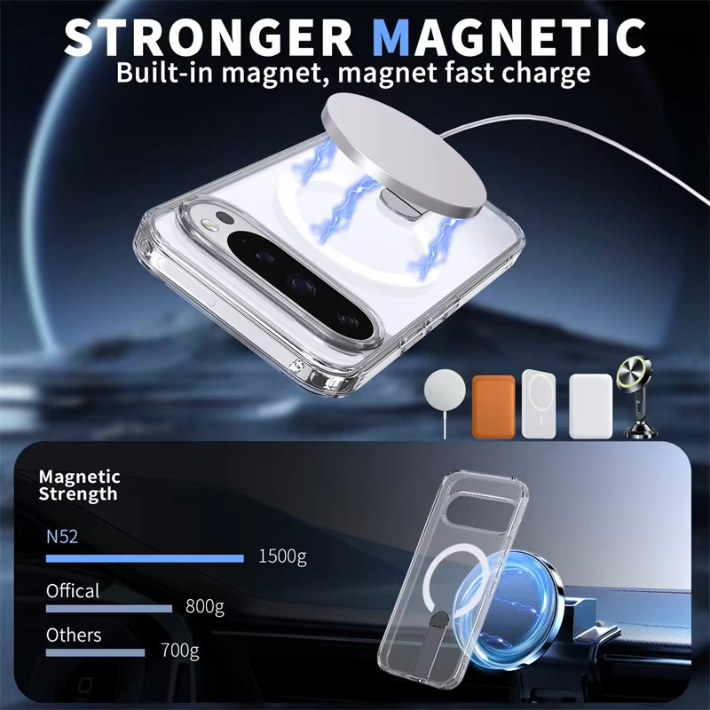 Magnetische Schutzhülle mit Metall-Kickstand für Google Pixel 9 und Pixel 10 Serie, MagSafe kompatibel, transparent/blau - Bild 2