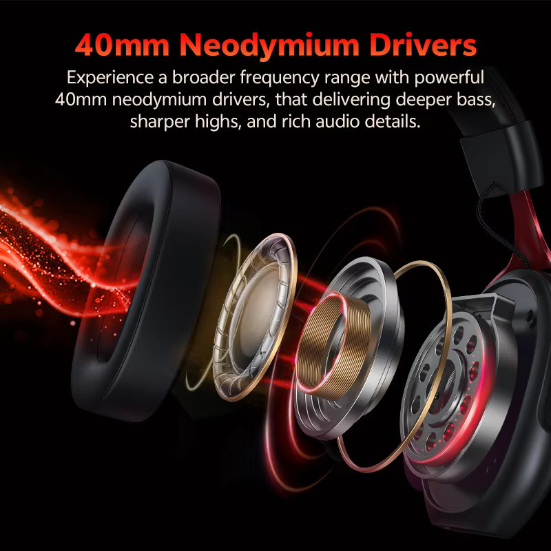 QCY VN200 Pro Kabelgebundenes Gaming-Headset in Schwarz mit 7.1-Surround-Sound, 40-mm-Treibern und Mikrofon, Over-Ear-Kopfhörer für PC und PlayStation - Bild 2