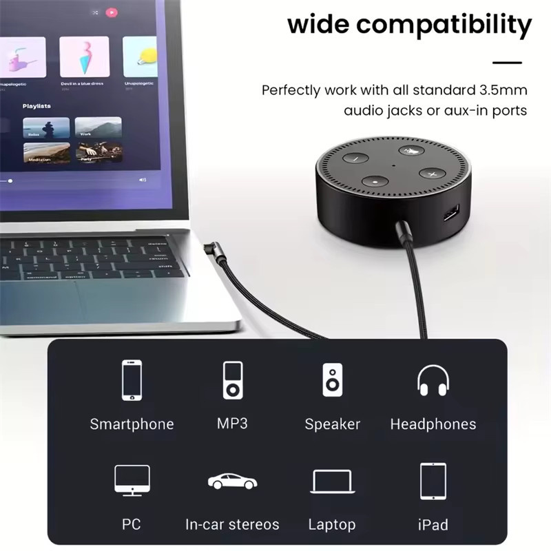 OUIO AUX-Audiokabel mit 3,5 mm Klinkenstecker und 90-Grad-Winkel in Schwarz - Bild 2