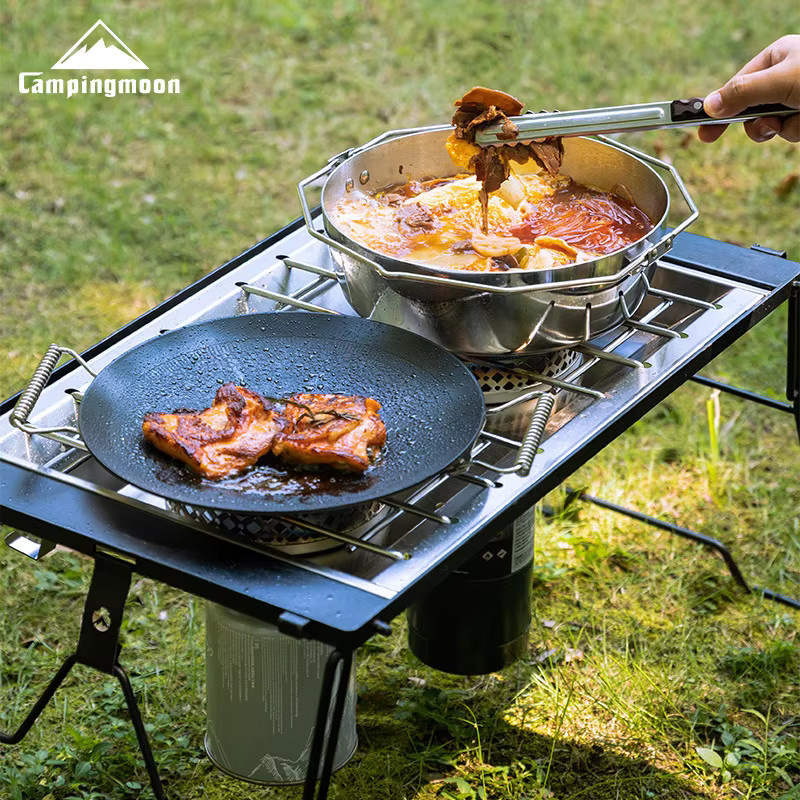 CAMPINGMOON CK-50PG Doppelkopf-Edelstahl-Kochplattenrahmen im koreanischen Stil, winddichter IGT Dual-Einheit für Campingkocher, Silber - Bild 3