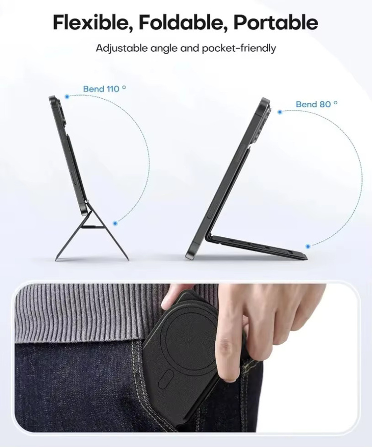 VIKEFON Magnetischer Telefonständer aus veganem Leder in Schwarz für MagSafe Smartphones - Bild 6