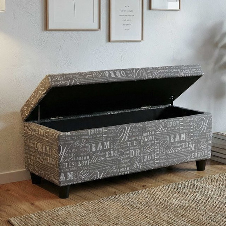 MCW Aufbewahrungstruhe Kriens Sitzbank aus Textil mit Schriftzug, Grau, B/T/H: 114 x 45 x 45 cm