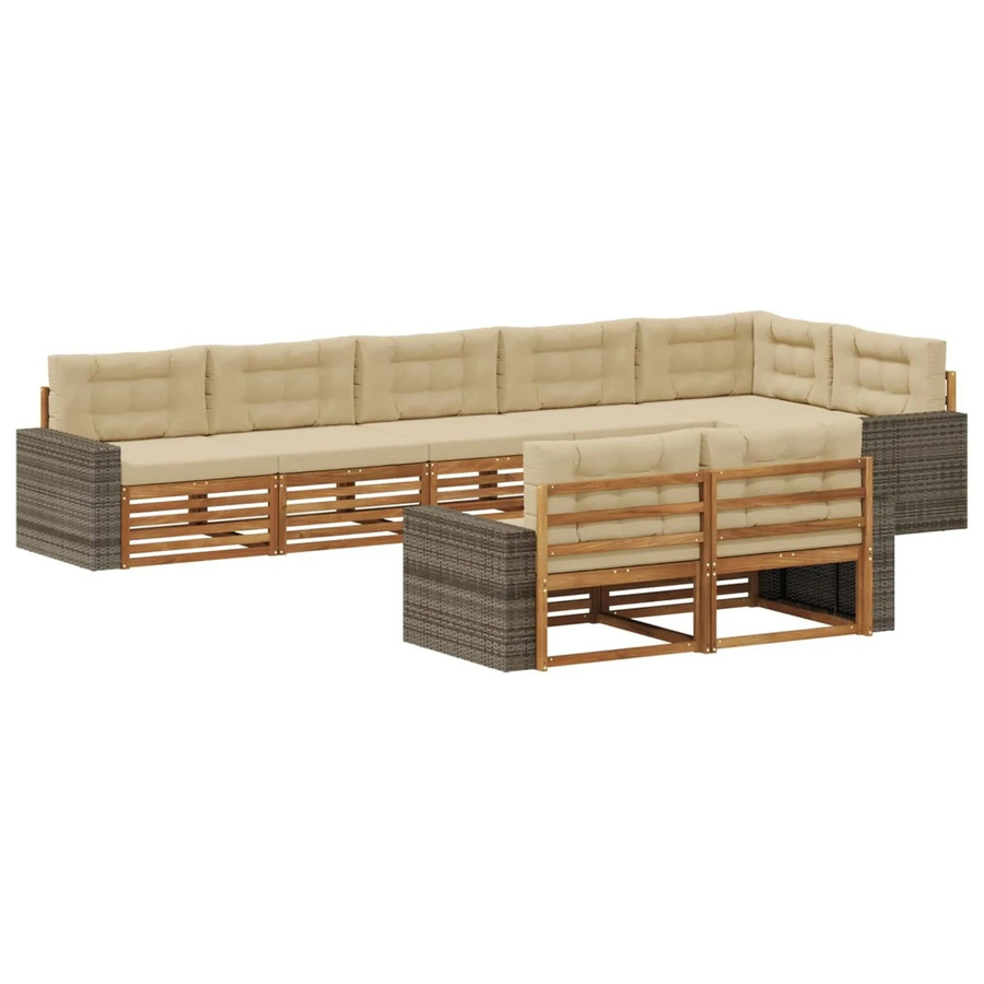 vidaXL Outdoor-Sofagarnitur aus Akazienholz in L-Form mit Kissen, Natur und Beige - Bild 2
