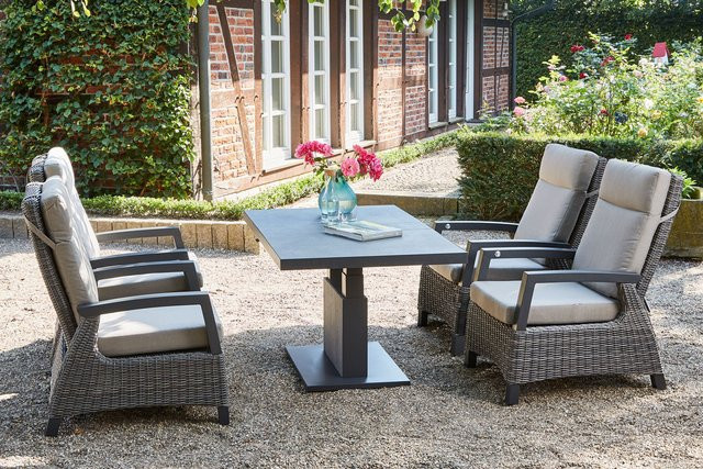 Siena Garden Corido und Bellani Gartenlounge Set in Anthrazit und Grau mit 4 Loungesesseln und Lifttisch aus Aluminium und Gardino-Geflecht - Bild 1