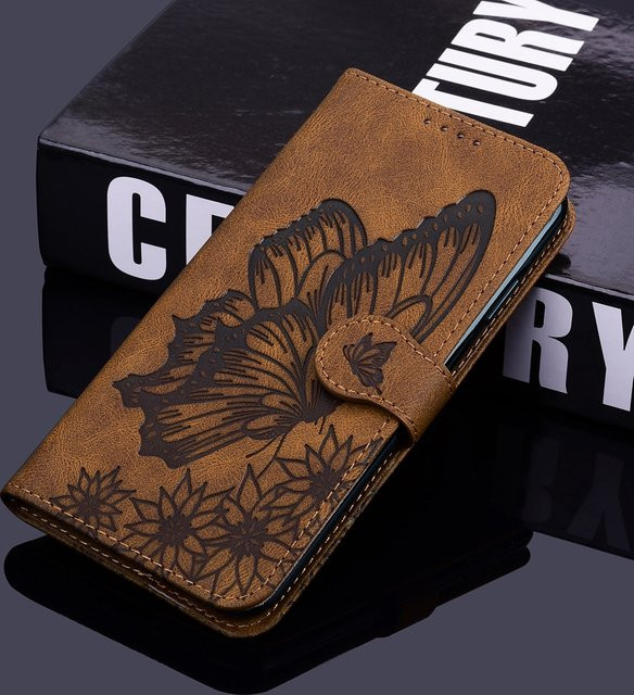 Schmetterling Leder Flip Case für Samsung Galaxy S26 S25 S24 S23 S22 S21 S20 Plus Ultra mit Kartenhalter und Brieftaschenfunktion in Braun - Bild 1