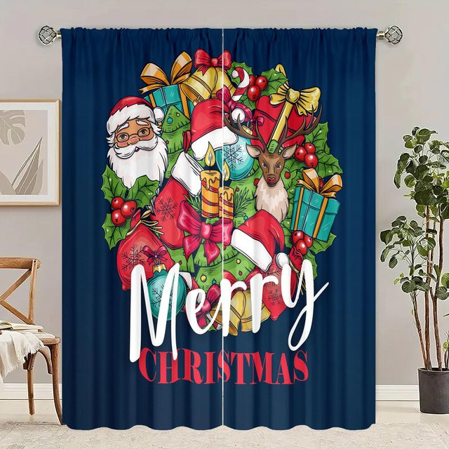 2er-Set Weihnachtsdekoration Vorhang aus Polyester in Rot und Blau, B/H: 76,2 x 165,1 cm - Bild 1